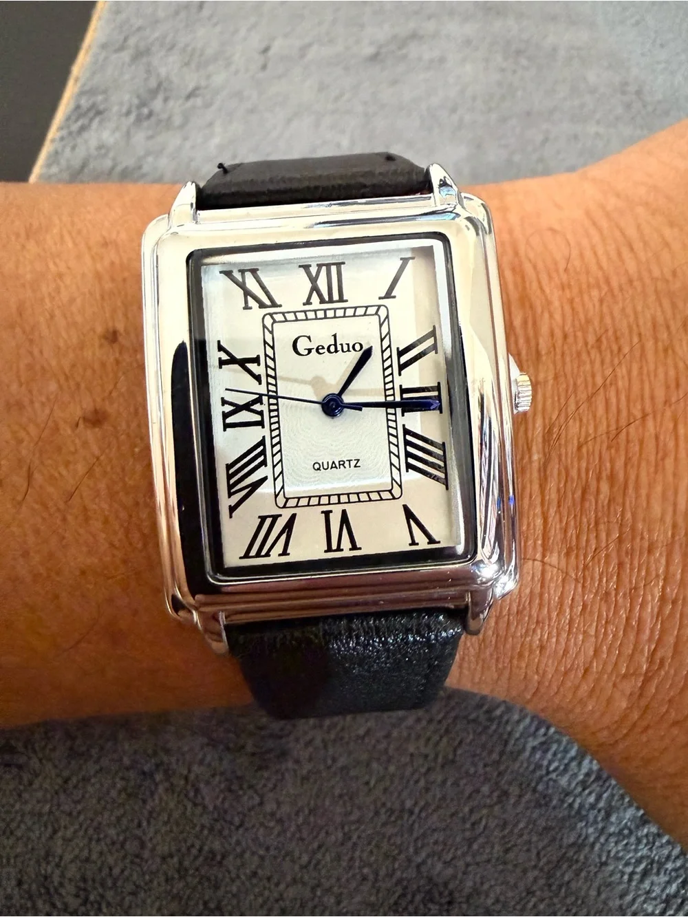 New Men’s Gudue Tank Square White Gold White Dial Leather Strap Dress Watch